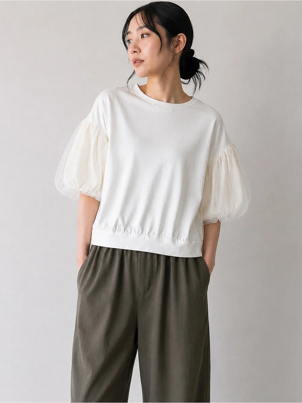 niko and … Japan Ivory Tulle Puff Sleeve Boxy Top